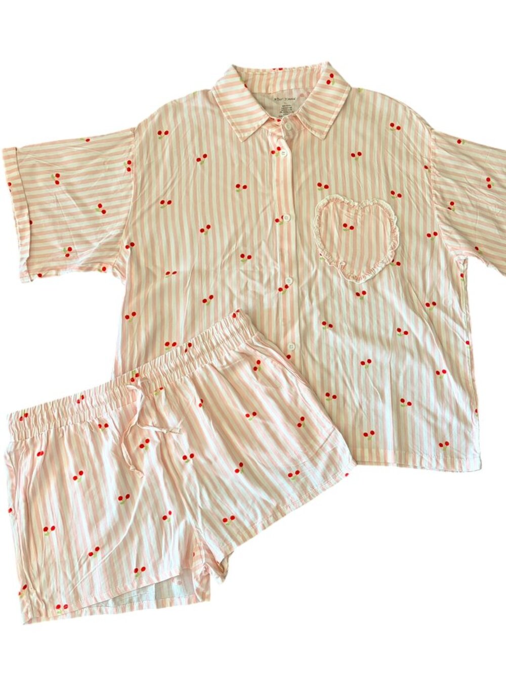 Betsey Johnson Pink Striped Cherry Pajama Set Size L